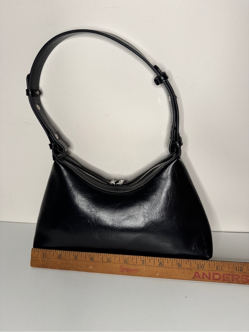 Black Baguette Shoulder Bag Y2K Minimalist Faux Leather Purse - Picture 8 of 11